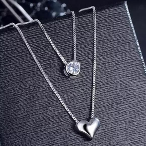 Jewelry - 925 STERLING SILVER DOUBLE LAYER HEART NECKLACE